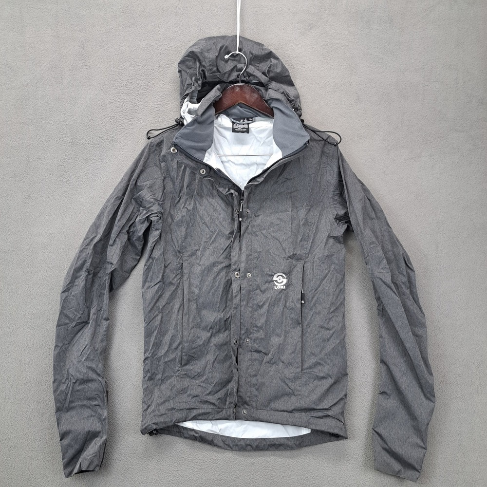 LOKI Gray Packable Lightweight Rain Jacket Hooded Coat Womens XS